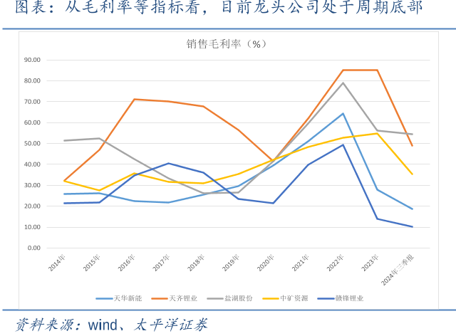 图表：从毛利率等指标看，目前龙头公司处于周期底部